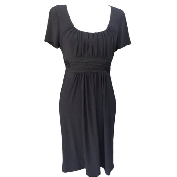 Evan Picone Dresses & Skirts - Evan Picone Black Dress Gathered Waist Scoop Neck Short Sleeve Size 14 spandex